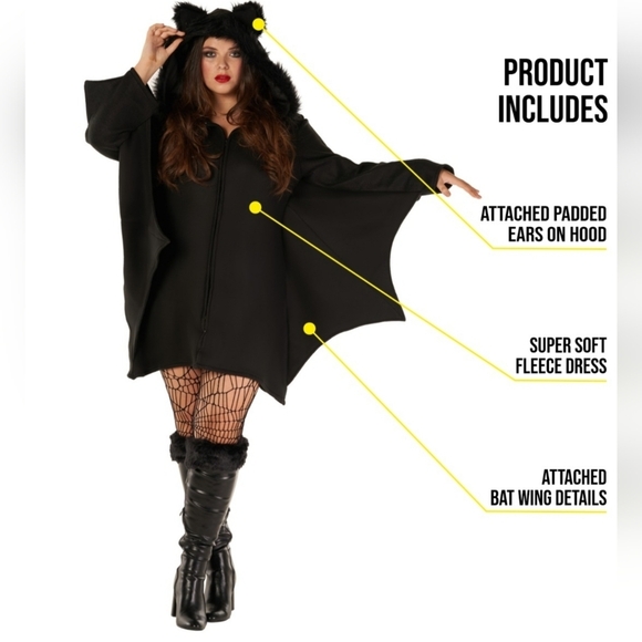 Women Bat Cozy Black Animal Cosplay Vampire Zipper Dress Jacket Hoodie Sweater - Picture 4 of 13